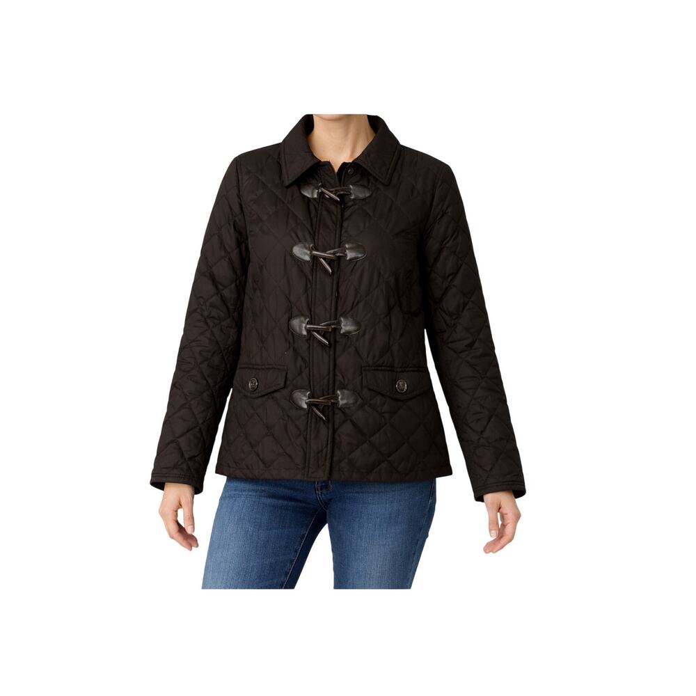 Charter Club Jacket Womens Size L Brown Quilted Toggle Zip Close Classic Preppy